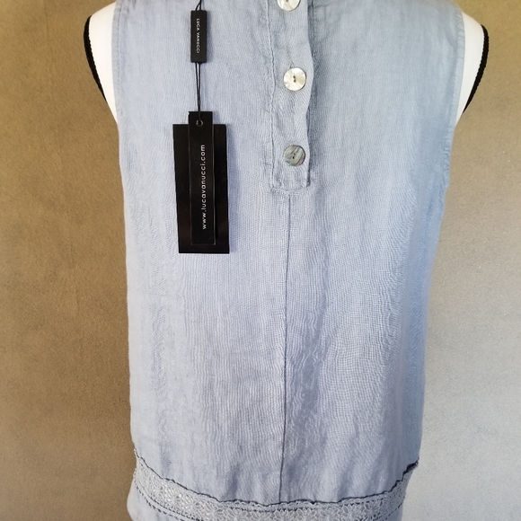 NWT- Sz Small Luca Vanucci Blue Linen Tank - Picture 2 of 3